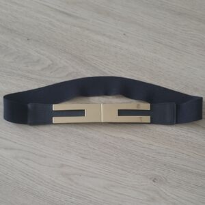 Black Elastic Belt with Gold Buckle, Women's